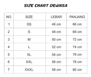 Size Chart Dewasa